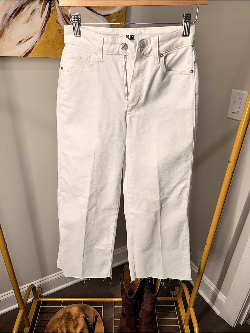 Paige Anessa Straight Leg Jeans in White Waist 23